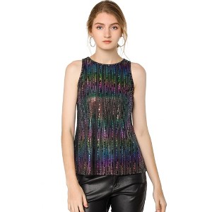 INSPIRE CHIC Women's Party Shiny Sleeveless Keyhole Back Club Metallic Tank Top - 1 of 4