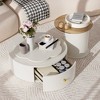 Modern Round Coffee Table Set of 2 , 360-Degree Rotatable Flower-shaped Top with 2 Drawers, Top Circle Side Table End Table with Glass - 3 of 4