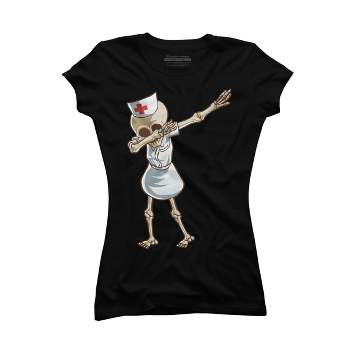 Junior's Design By Humans Halloween Dabbing Funny Skeleton Nurse RN Costume Gift By COVI T-Shirt