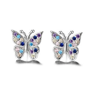 Sterling Silver Multi-Colored Swarvoski Crystal Butterfly Earring - 1 of 3