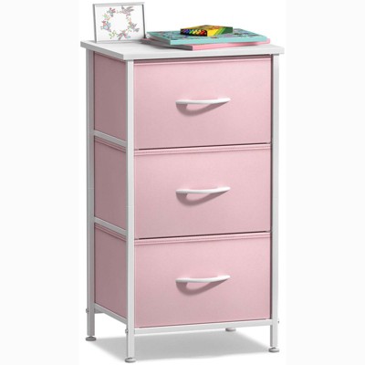 Sorbus Nightstand with 3 Drawers - Steel Frame, Wood Top & Easy Pull Fabric Bins - Perfect for Home, Bedroom, Office & College Dorm