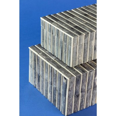 Gray and Ivory Carved Bone Decorative Boxes, Set of 2