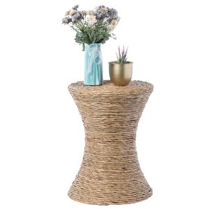 Vintiquewise Decorative Round Wicker Side Table Hourglass Shape Accent Coffee Table - 1 of 4