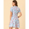 Allegra K Women's Peter Pan Collar Half Placket Vintage Floral Dresses - 3 of 4