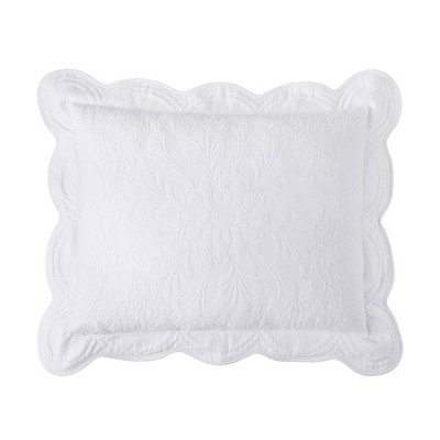 White Cotton King Sham with Scalloped Edges