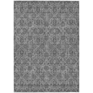 Gray Silver And Charcoal Floral Washable Indoor Outdoor Area Rug - 1 of 4