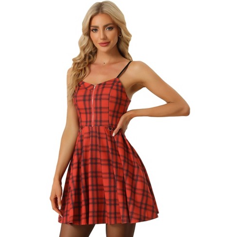 Checkered spaghetti strap outlet dress