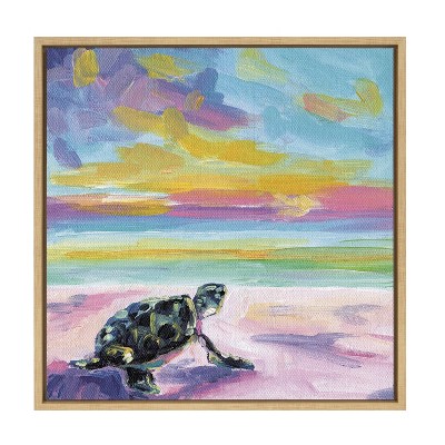 Natural Framed Abstract Sea Turtle Canvas Print, 22x22