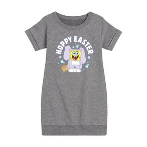 Girls' - SpongeBob SquarePants - Hoppy Easter Graphic Short Sleeve Fleece Dress - 1 of 4