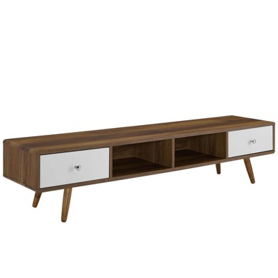 Modway Transmit 70 Media Console Wood TV Stand Walnut White
