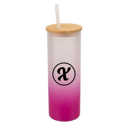 Elanze Designs X Monogram Letter Initial Rope Circle Wrap-Around Design 25 Ounce Frosted Gradient Glass On-The-Go Coffee Travel Skinny Tumbler Mug