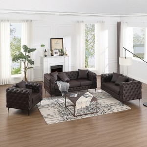 3 Pieces Living Room Sofa Loveseat Chair Set Modern Faux Leather Couch with Pillows -Morden Fort - 1 of 4