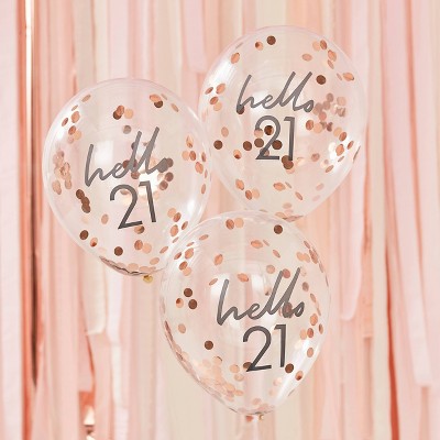 'Hello 21' Confetti Filled Balloons Bronze