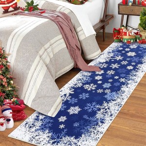 Christmas White Snow Printed Runner Rug, Washable Low Pile Non-Slip Soft Carpet for Bedroom Living Room - 1 of 4