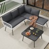 L-shaped Wicker Outdoor Furniture Set, 4-Piece Patio Sectional Sofa with Handmade Rattan, Conversation Couch Set with Coffee Table,Ottoman for Garden - 3 of 4