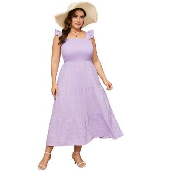 Women Plus Size Sleeveless Maxi Dress Smocked High Waist Tiered Ruffle Summer Casual Midi Dress