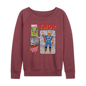 Women's - Marvel - Thor Action Figure Lightweight French Terry Wide Neck Long Sleeve Shirt - 1 of 4