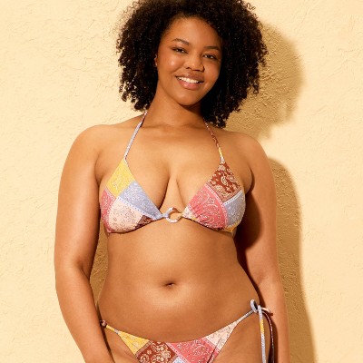 Shade & Shore Women's Patchwork Ring Front Triangle Bikini Top - Shade & Shore™ Multi M — фото 4
