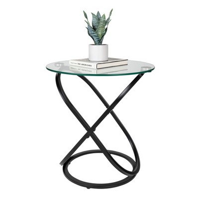 29" Round Black Metal and Glass End Table