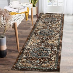 Washable Runner Rug, Vintage Oriental Floral Entryway Rug, Soft Non-Slip Faux Wool, Low Pile for Hallway, Bedroom, Kitchen, Laundry - 1 of 4