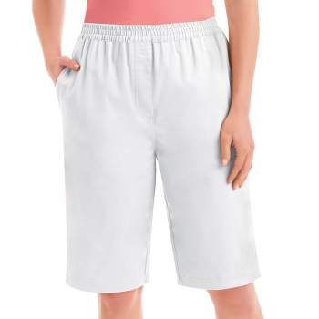 Collections Etc Stretch Twill Elastic Waist Pull-On Bermuda Shorts