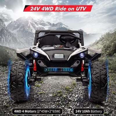 White 24V 2 Seater UTV Ride On Toy For Kids Ages 3 To 8 With Parental Remote Control 17 Inch Large Tires LED Lights And Music White