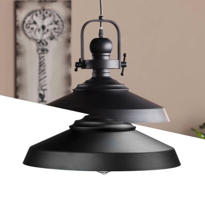 Matte Black Wide-Brim Bell Pendant Light with LED Edison Bulb