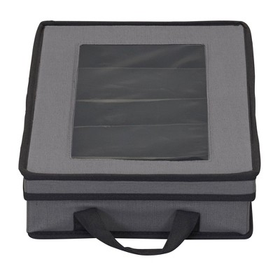 Gray Canvas Flatware Storage Chest with Window and Pouch