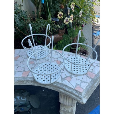Set of 3 Metal Rail Pot Holders White - Ultimate Innovations: Fence & Deck Plant Hangers, No Assembly Required