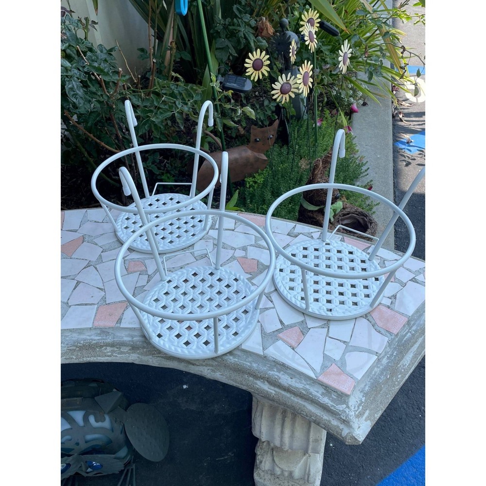 Photos - Plant Stand Set of 3 Metal Rail Pot Holders White - Ultimate Innovations