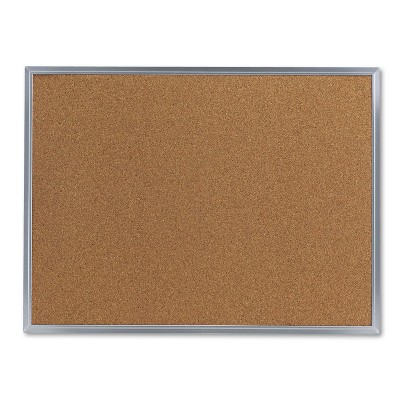 UNIVERSAL Bulletin Board Natural Cork 24 x 18 Satin-Finished Aluminum Frame 43612