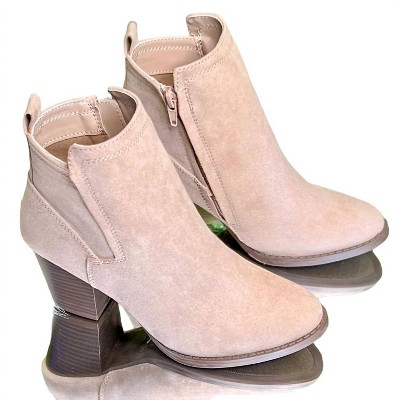Women's Suede Stacked Chunky Heel Booties - Mars Sky Shoes