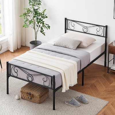 Homhougo Twin Bed Frame Platform with Headboard and Footboard Metal Bed Mattress Foundation with Storage No Box Spring Needed Black
