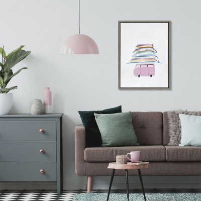 Sylvie Rainbow Surfing Van Framed Canvas Art, 18x24, Gray Frame