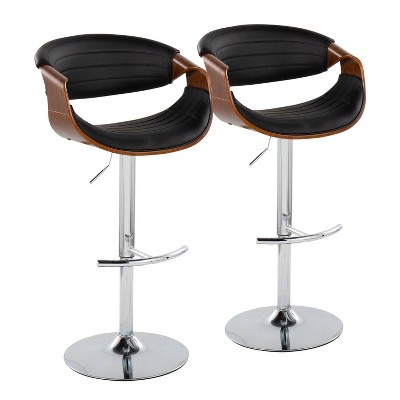 Set of 2 Symphony Adjustable Barstools Chrome/Walnut/Black - LumiSource