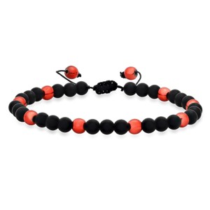 Men's black lava beads and stainless steel drawstring bracelet. Color Option: Blue, Red - 1 of 4