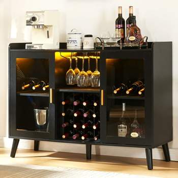Black Decorative Storage Cabinets with LED and Storage Shelves , Home Coffee Cabinet with Glass Rack - Maison Boucle