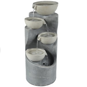 LuxenHome 32” Lighted Modern 4 Tired Resin Outdoor Fountain with Cascading Water Flow Gray - 1 of 4