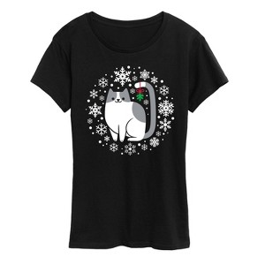 Women's - Instant Message - Mistletoe Cat Short Sleeve Graphic T-Shirt - 1 of 4