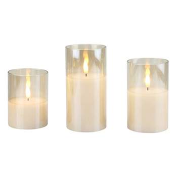 Stonebriar 3pk Real Wax  Flameless LED Pillar Candle  with Remote and Timer