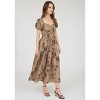 August Sky Women's Floral Print Textured Sweetheart Neck Tiered Midi Dress - 3 of 4