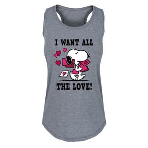 Women's - Peanuts - I Want All The Love! Graphic Racerback Tank - 1 of 4