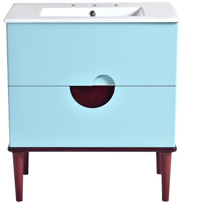 Vynxaria 30" Blue Bathroom Storage Cabinet with Ceramic Sink and Modern Design
