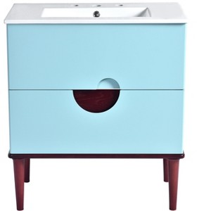 Vynxaria 30" Blue Bathroom Storage Cabinet with Ceramic Sink and Modern Design - 1 of 4