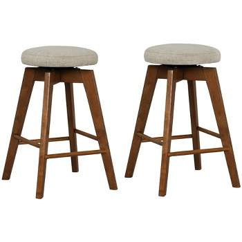 Costway Set of 2 Swivel Bar Stools Upholstered Counter Height Chairs with Rubber Wood Legs
