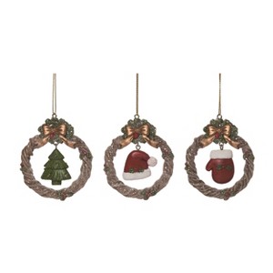 Transpac Resin Wreath & Hanging Charm Ornament Set of 3 Christmas Home Decorations - 1 of 1