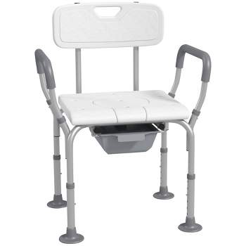 HOMCOM 3-in-1 Shower Chair with Back and Arms, Height Adjustable Bedside Commode, Raised Toilet Seat for Seniors, Disabled