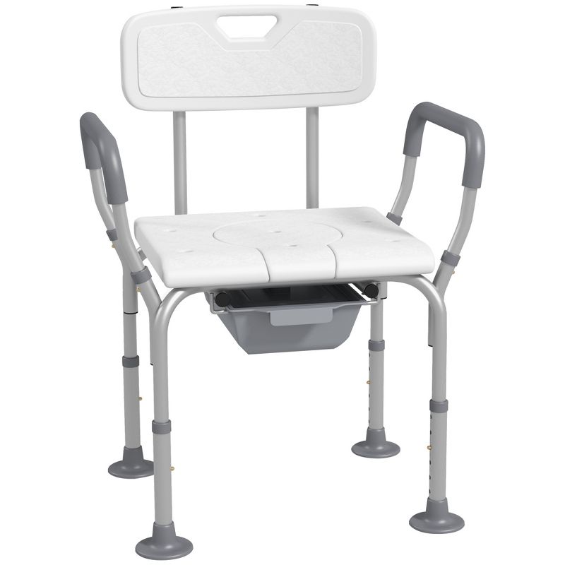 HOMCOM 3-in-1 Shower Chair with Back and Arms, Height Adjustable Bedside Commode, Raised Toilet Seat for Seniors, Disabled, 1 of 7