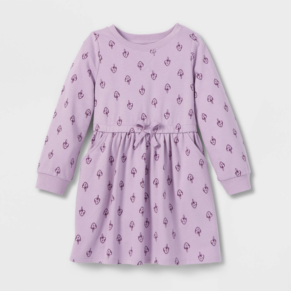 size 5T Toddler Girls' Mushroom French Terry Long Sleeve Dress - Cat & Jack Purple 5T