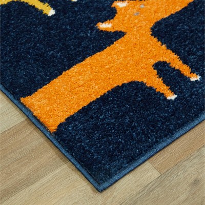 Blue 4' x 6' Synthetic Kids' Rug with Fox Print